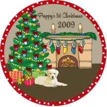Yellow Lab Puppy's First Christmas Ornament 2009 Photo Sculptures
