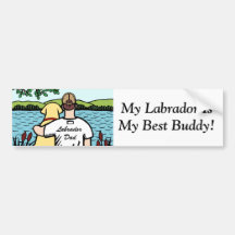 Yellow Labrador and Dad Lake View 2 Bumper Stickers