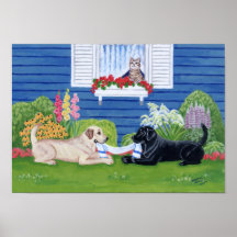 Yellow Labrador & Black Labrador Art Print