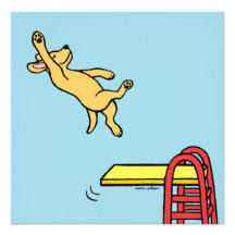 Yellow Labrador Diving Party Invitations