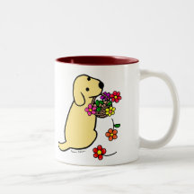 Yellow Labrador Puppy Flower Basket Cartoon Coffee Mug