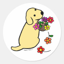 Yellow Labrador Puppy Flower Basket Cartoon Stickers