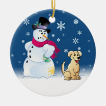 Yellow Labrador Retriever and Snowman Ornament