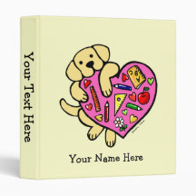 Yellow Labrador & Teacher's Heart Cartoon 3 Ring Binders