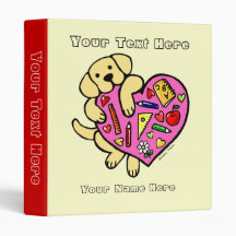 Yellow Labrador & Teacher's Heart Cartoon Binders