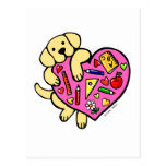 Yellow Labrador & Teacher's Heart Cartoon Post Cards