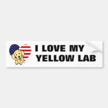Yellow Labrador & US Flag Heart 1 Cartoon Bumper Sticker