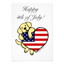 Yellow Labrador & US Flag Heart 2 Cartoon Custom Invite