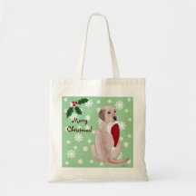 Yellow Labrador with Santa Hat Snowflake Tote Bag