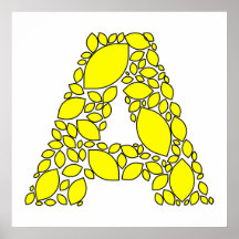 Yellow lemon shapes, monogram A Poster