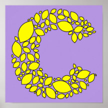 Yellow lemon shapes, monogram C Poster