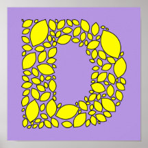 Yellow lemon shapes, monogram D Print