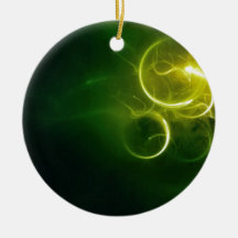 Yellow Light Circles On A Swirly Green Background Christmas Tree Ornaments
