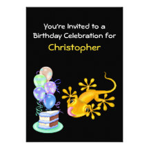 Yellow Lizard Birthday Party Invitation