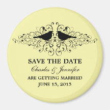 Yellow Love Bird Swirls Save the Date Magnet