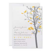 Yellow Love Birds in Tree with Grey Leaves