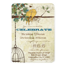 Yellow Love Birds Sitting In A Tree Wedding Personalized Invites