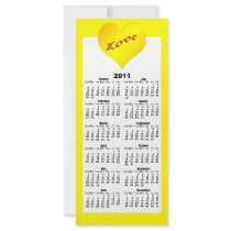 yellow Love heart 2011 calendar Customized Rack Card