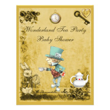 Yellow Mad Hatter Wonderland Tea Party Baby Shower Personalized Announcement