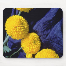 yellow Marigolds on blue fabric flowers Mousepads