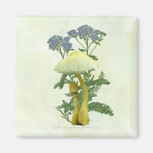 Yellow Mushrooms with tiny blue flowers Magnet