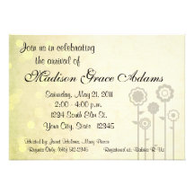 Yellow/Orange Flora and Dotsl Shower Invititation Custom Announcements