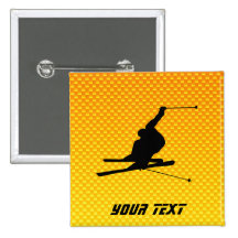 Yellow Orange Snow Skiing Pinback Button