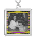 yellow pattern photo frame necklaces