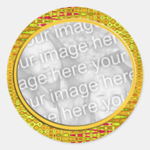 yellow pattern photo frame round sticker