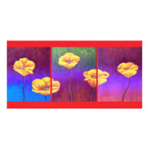 Yellow Poppy Flower Painting - Multi Personalized Photo Card