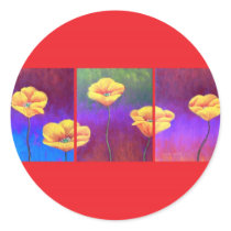Yellow Poppy Flower Painting - Multi Round Stickers