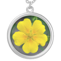 Yellow potentilla flower pendant necklace