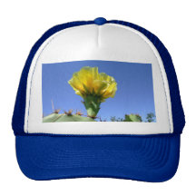 Yellow prickly pear cactus flower trucker hat