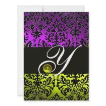 YELLOW PURPLE BLACK DAMASK MONOGRAM TOPAZ