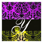 YELLOW PURPLE BLACK DAMASK MONOGRAM TOPAZ CUSTOM INVITATIONS
