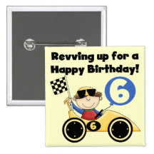 Yellow Race Car 6th Birthday Tshirts and Gifts Pinback Button