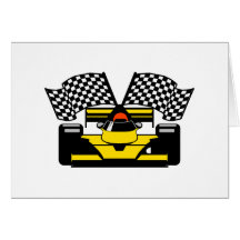 YELLOW RACE CAR GREETING CARDS