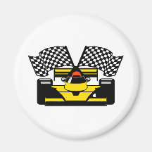 YELLOW RACE CAR MAGNET
