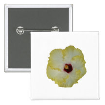 Yellow Red hibiscus bloom cutout Pinback Button