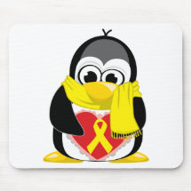 Yellow Ribbon Penguin Scarf Mousepad