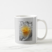 Yellow Rosebud Grayscale Mugs