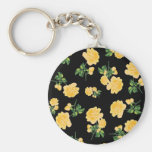 Yellow roses Floral pattern on black Keychains