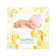 Yellow Safari Giraffes Baby Photo Canvas Prints