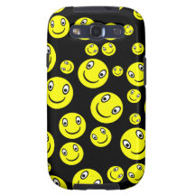 Yellow Smiley Faces on Black Galaxy SIII Cases