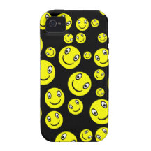 Yellow Smiley Faces on Black Vibe iPhone 4 Cases
