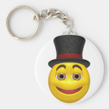 Yellow smiley wearing a top hat key chain