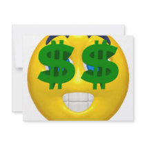 yellow smiley with money eyes custom invitations