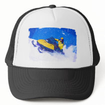 Yellow Snowmobile in Blizzard