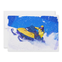 Yellow Snowmobile in Blizzard