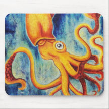 Yellow Squid Floating in Ultramarine Ocean Mouse Pad